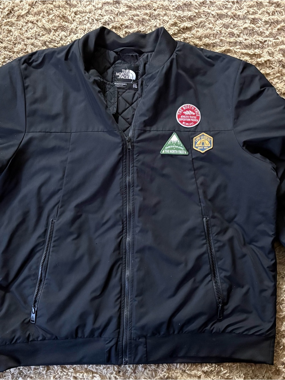 The North Face MA-1 Bomber Jacket Mens 2XL Black Quilted Camp Patch TNF Tahoe